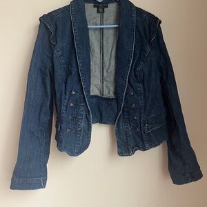 Apostrophe Jacket Womens Size Large Petite Military Inspired Denim Blazer Button